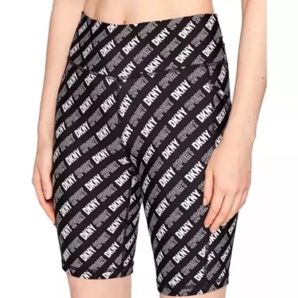 DKNY Sport Womens Logo Print High Waist Active Yoga Bike Shorts - Picture 1 of 16